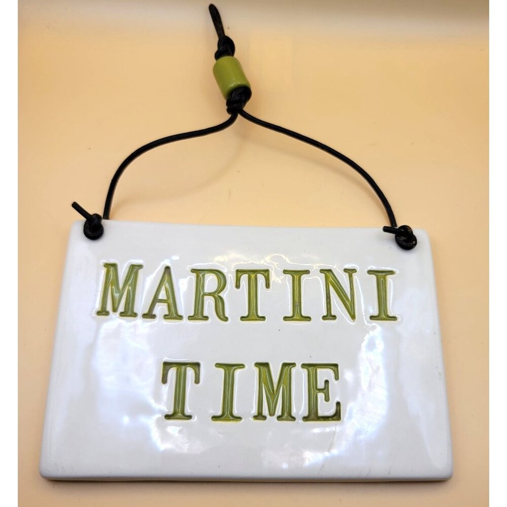 Ceramic Martini Time Hanging Sign Ora Sterling Plum Foolish Cord Hanger jj3555